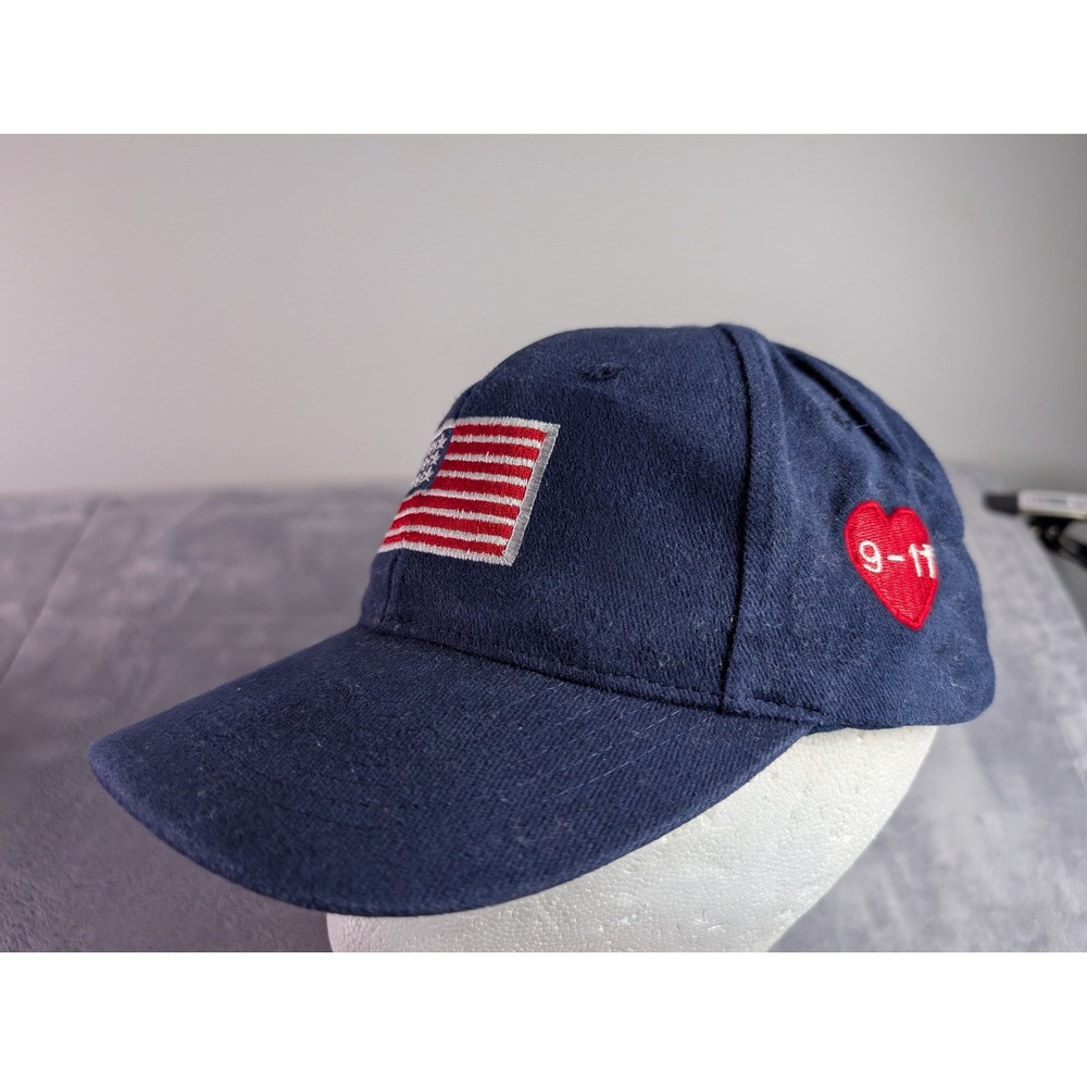 Nissin Cap Navy Blue American Flag 9-11 Heart Embroidered Adjustable Hat